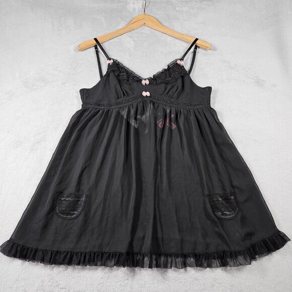 Betsey Johnson Intimates Babydoll Women M Chemise Lingerie Bows Sheer Whimsigoth - Picture 1 of 12